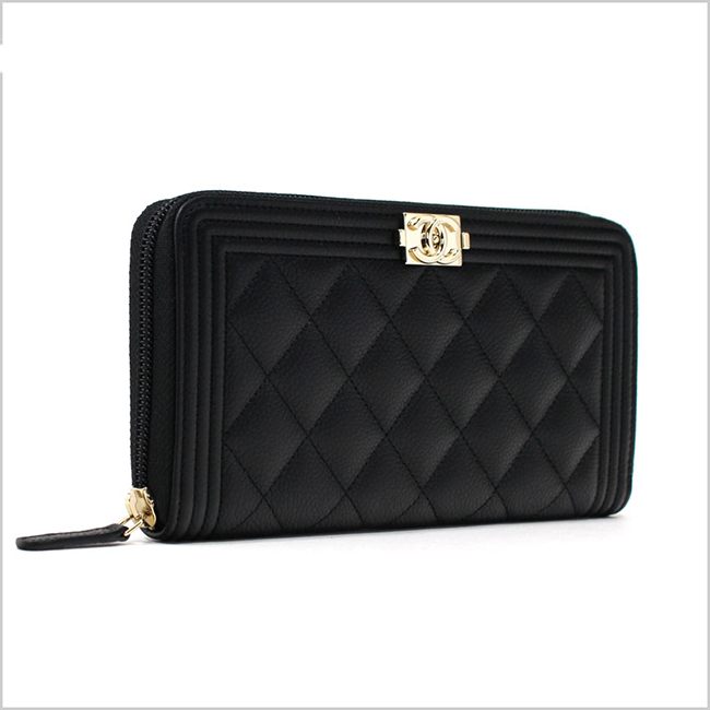 シャネル CHANEL ラウンドファスナー長財布 ボーイシャネル グレインドカーフスキン キャビアスキン BOY CHANEL ZIP WALLET A80288 B01694 94305