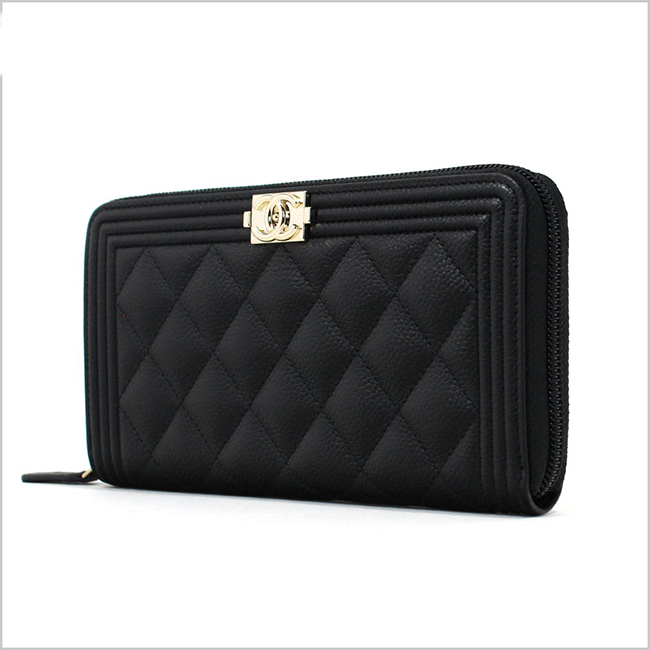 シャネル CHANEL ラウンドファスナー長財布 ボーイシャネル グレインドカーフスキン キャビアスキン BOY CHANEL ZIP WALLET A80288 B01694 94305