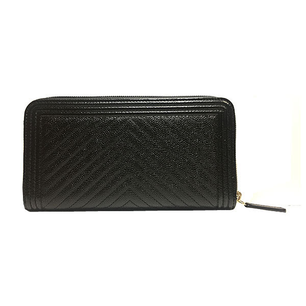 CHANEL シャネル クルーズ ボーイシャネル ラウンドファスナー キャビア シェブロン Vステッチ 長財布 ブラック 黒 ゴールド金具 A80288 Y33123