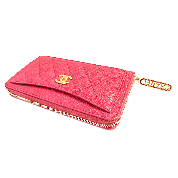 CHANEL コレクション パリジャンジャーニー ジップ ラウンドファスナー 長財布 AP1425B02849 N6511 CCマーク ローズピンク キャビアスキン ファスナー引き手 ゴールド金具 カメリア ラッピング