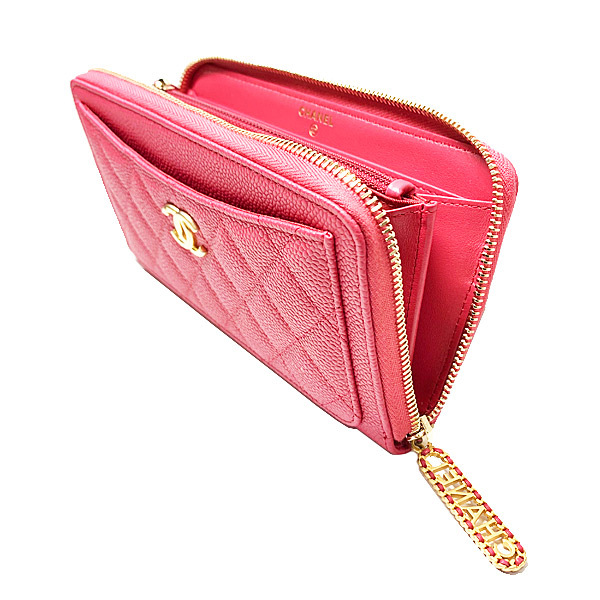 CHANEL コレクション パリジャンジャーニー ジップ ラウンドファスナー 長財布 AP1425B02849 N6511 CCマーク ローズピンク キャビアスキン ファスナー引き手 ゴールド金具 カメリア ラッピング