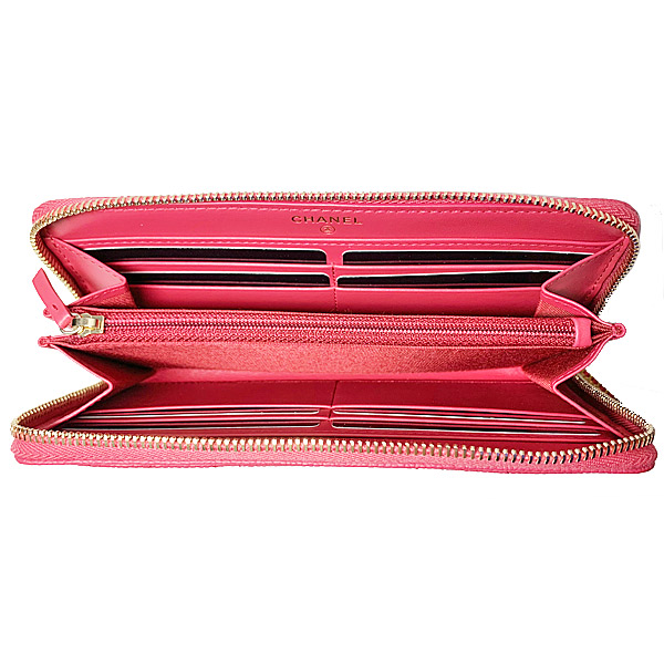 CHANEL コレクション パリジャンジャーニー ジップ ラウンドファスナー 長財布 AP1425B02849 N6511 CCマーク ローズピンク キャビアスキン ファスナー引き手 ゴールド金具 カメリア ラッピング