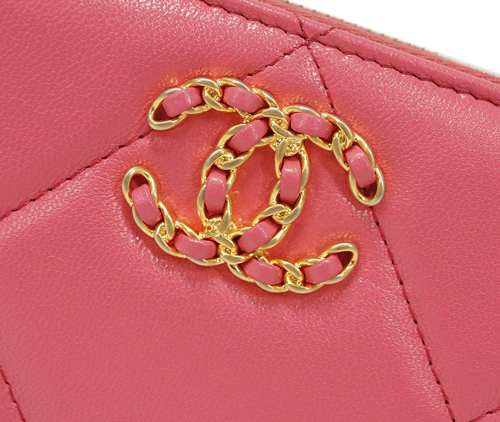 シャネル財布 AP1063 CHANEL ラウンドファスナー長財布 CHANEL19 チェーン CC ラムスキン ピンク ゴールド金具