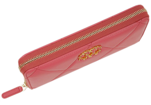 シャネル財布 AP1063 CHANEL ラウンドファスナー長財布 CHANEL19 チェーン CC ラムスキン ピンク ゴールド金具