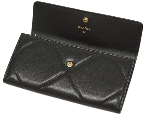 シャネル財布 AP0955 CHANEL 長札ファスナー 小銭入れ付き 長財布 CHANEL19 ロング フラップウォレット チェーン CC ブラックxダークピンク ゴールド金具