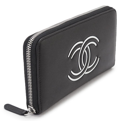 シャネル長財布 レディース CHANEL 財布 ラウンドファスナー CCココマーク レザー ブラック ×ホワイト 黒 A84124 Y01480 C0229
