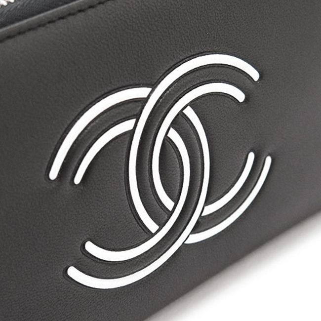 シャネル長財布 レディース CHANEL 財布 ラウンドファスナー CCココマーク レザー ブラック ×ホワイト 黒 A84124 Y01480 C0229