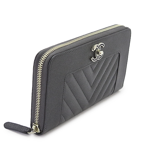 シャネル長財布 レディース マドモワゼル CHANEL A80969 ラウンドファスナー 財布 マトラッセ キルティング ココマーク レザー ダークグレー系