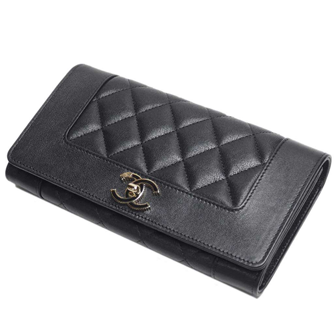 シャネル財布 マドモアゼル ヴィンテージ マトラッセ フラップウォレット 黒 A80971 CHANEL