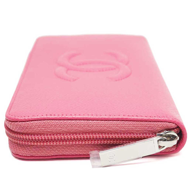 シャネル財布 ステッチCCキャビアスキン ジップウォレット ピンク/SV ラウンドファスナー財布 A50071 CHANEL