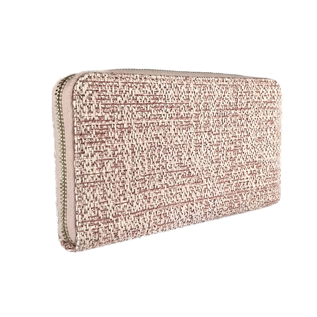 シャネル CHANEL ドーヴィル ツイード ラウンドファスナー 長財布 A80056 ピンク ラフィア×カーフレザー レディース財布
