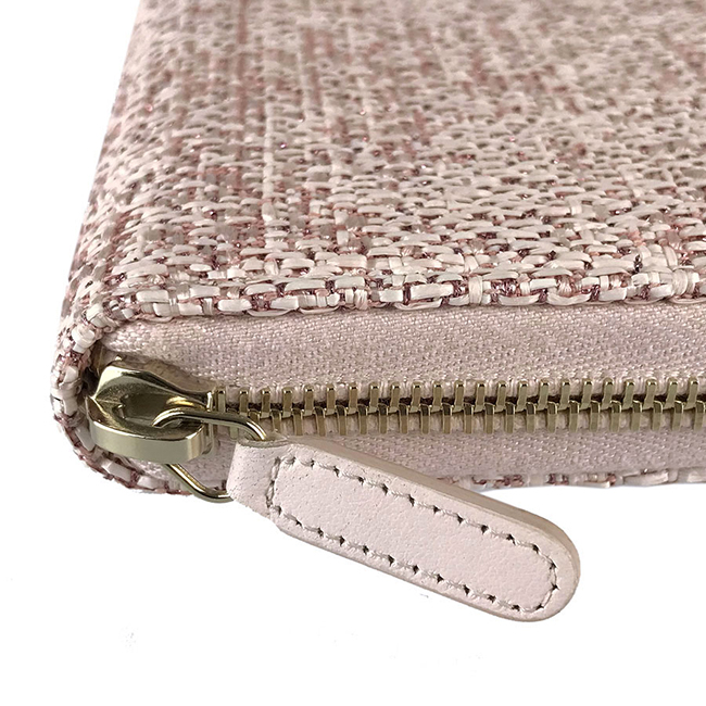 シャネル CHANEL ドーヴィル ツイード ラウンドファスナー 長財布 A80056 ピンク ラフィア×カーフレザー レディース財布