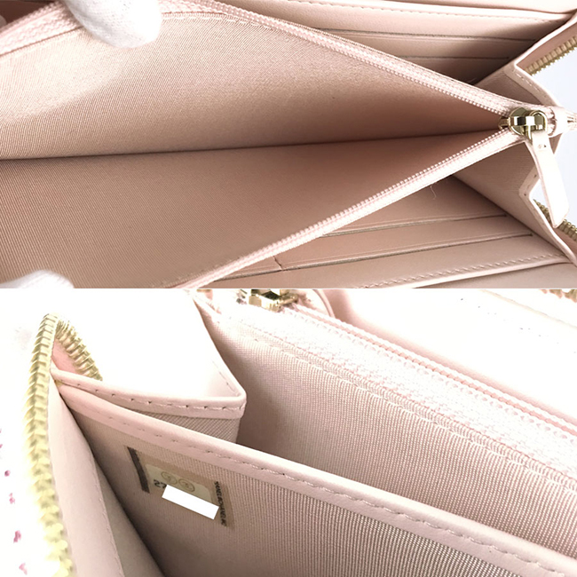 シャネル CHANEL ドーヴィル ツイード ラウンドファスナー 長財布 A80056 ピンク ラフィア×カーフレザー レディース財布