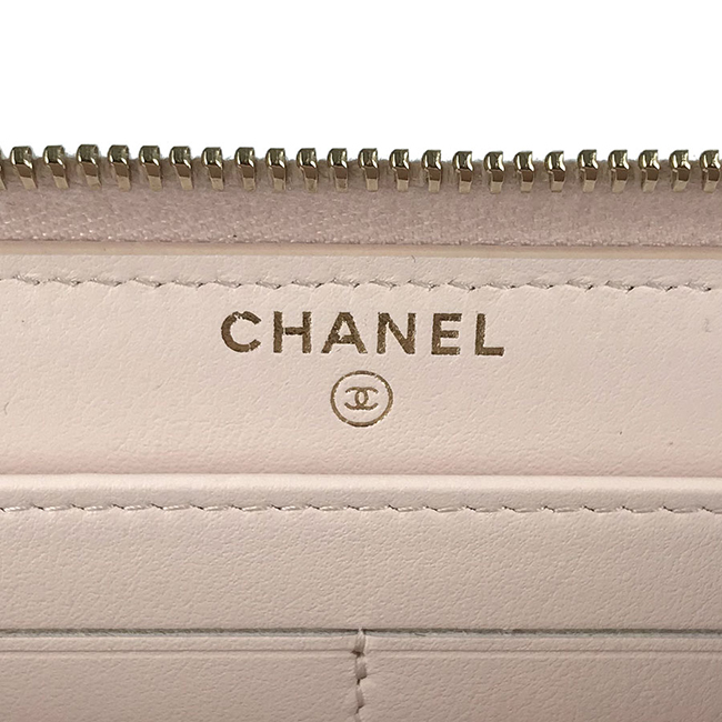 シャネル CHANEL ドーヴィル ツイード ラウンドファスナー 長財布 A80056 ピンク ラフィア×カーフレザー レディース財布