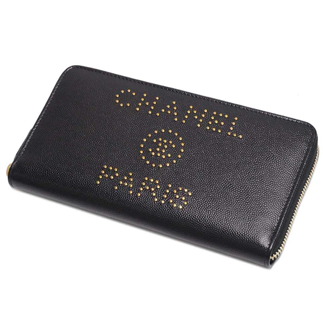 シャネル財布 ドーヴィル ジップウォレット 黒/ＧＯ キャビア A80056 CHANEL
