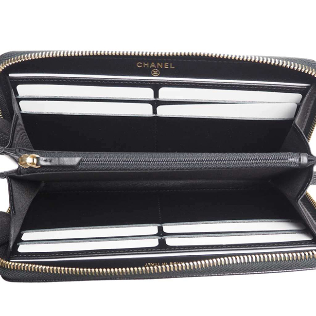 シャネル財布 ドーヴィル ジップウォレット 黒/ＧＯ キャビア A80056 CHANEL
