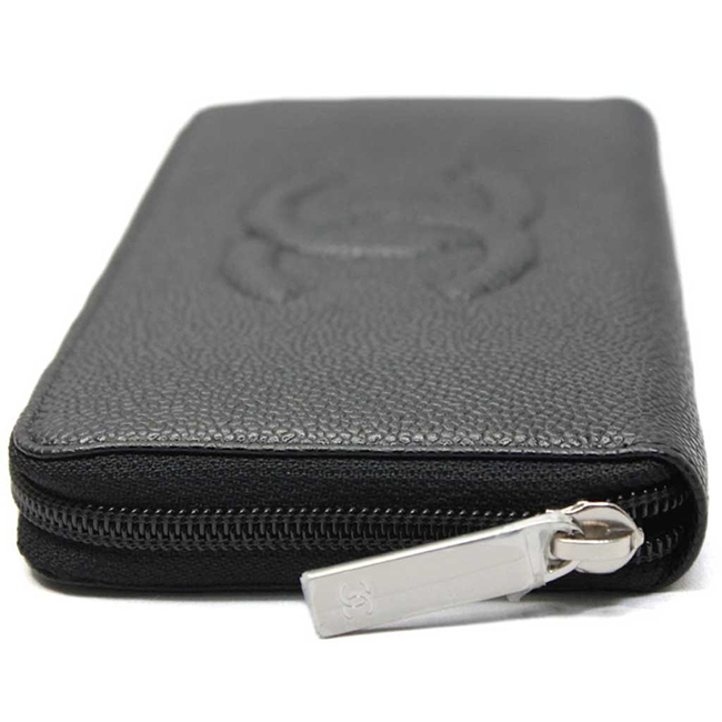 シャネル財布 CCマーク付きキャビアスキン ジップウォレット 黒/シルバー金具 ラウンドファスナー財布 A50071 CHANEL