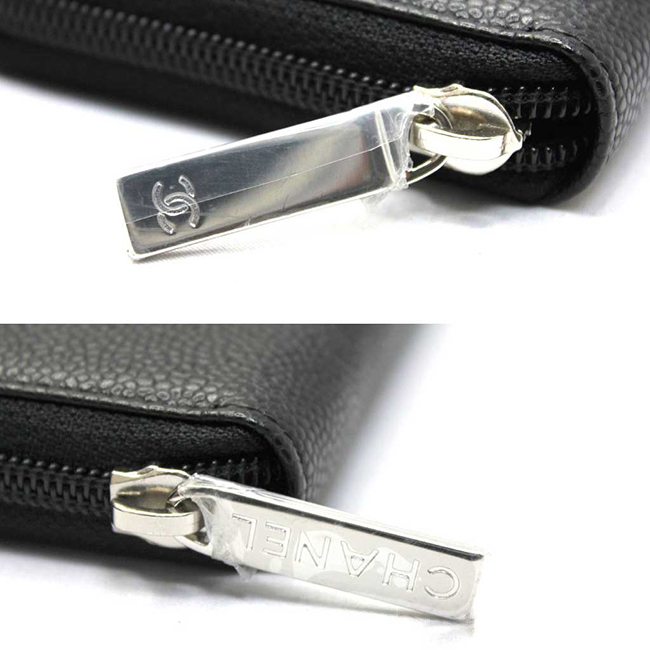 シャネル財布 ＣＣマーク付きキャビアスキン ジップウォレット 黒/シルバー金具 ラウンドファスナー財布 A50071 CHANEL
