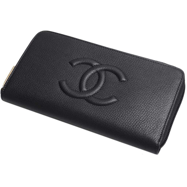 シャネル財布 ステッチCC ココシグネチャー ジップウォレット/ラウンドファスナーサイフ 黒/GO A50071 CHANEL