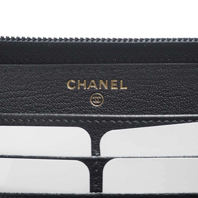 シャネル財布 ステッチＣＣ ココシグネチャー ジップウォレット/ラウンドファスナーサイフ 黒/GO A50071 CHANEL
