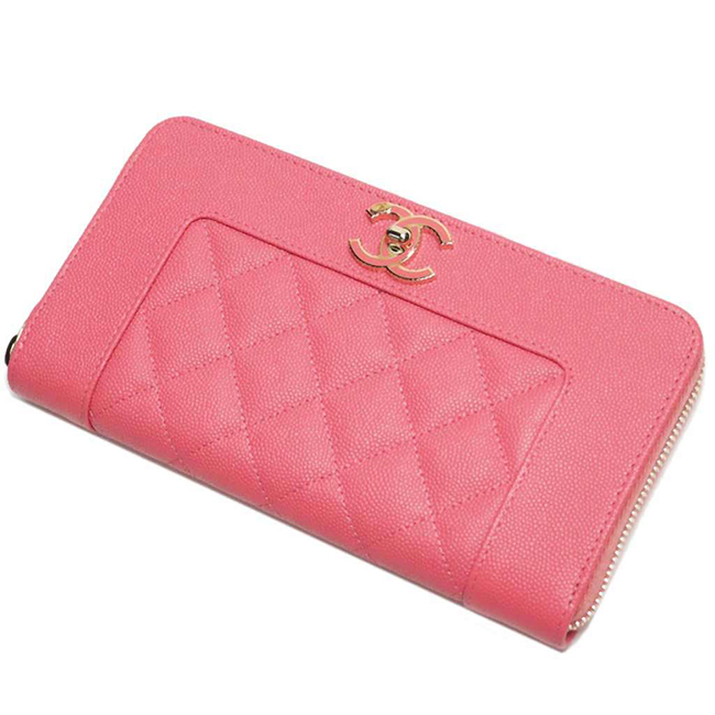 シャネル 財布 マドモアゼル ヴィンテージ ジップウォレット マトラッセキルト ピンク/GO A80969 CHANEL