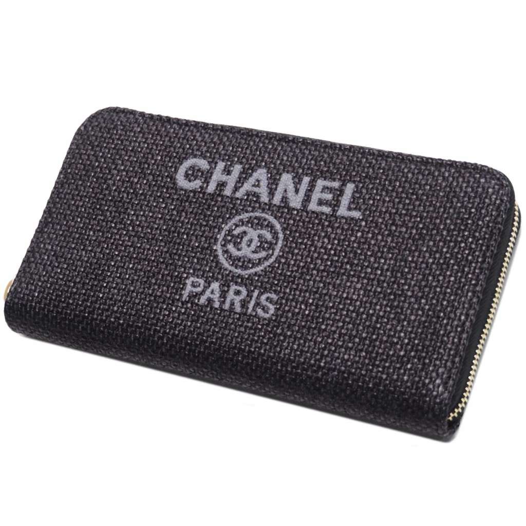 シャネル 財布 ドーヴィル ジップウォレット ラウンドファスナーサイフ 黒/GO A81977 CHANEL