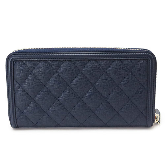 シャネル 長財布 A84449 CAVIAR NAVY/GD CHANEL ラウンドファスナー キルティング ココマーク キャビアスキン レザー ネイビー