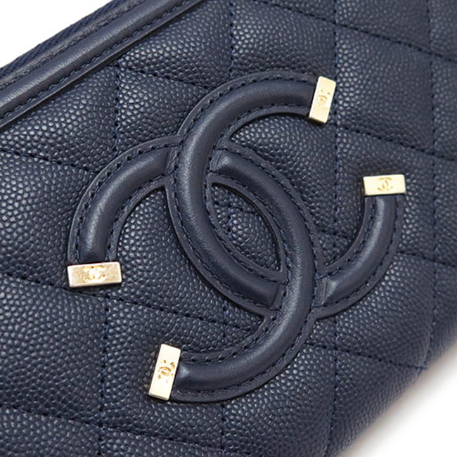 シャネル 長財布 A84449 CAVIAR NAVY/GD CHANEL ラウンドファスナー キルティング ココマーク キャビアスキン レザー ネイビー
