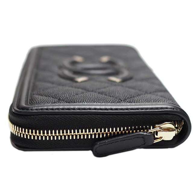 シャネル財布 CCフィリグリー ジップウォレット/ラウンドファスナー財布 A84449 キャビアスキン黒/GO CHANEL