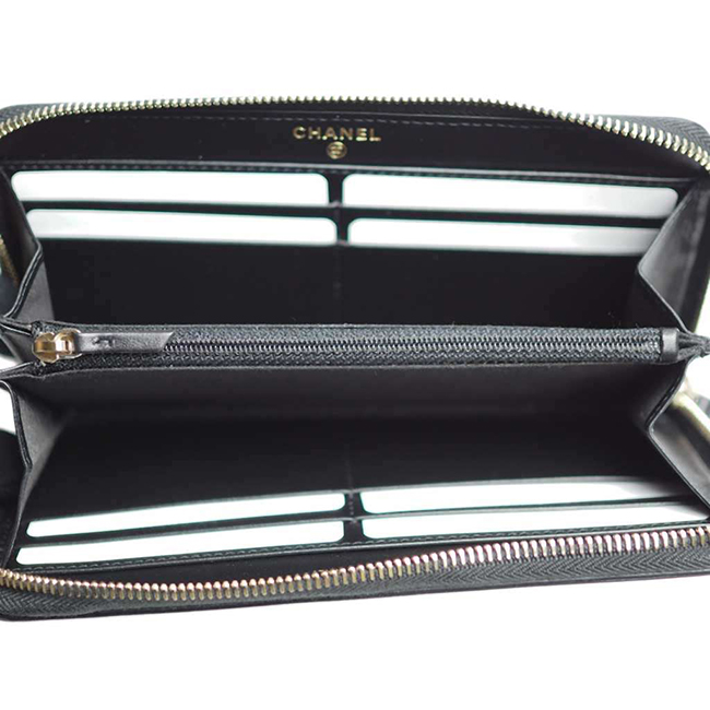 シャネル財布 CCフィリグリー ジップウォレット/ラウンドファスナー財布 A84449 キャビアスキン黒/GO CHANEL