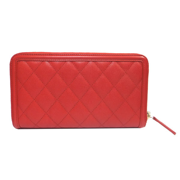CHANEL シャネル ジップ ラウンドファスナー 長財布 キャビアスキン A84449 「CC フリグリー FILIGREE」赤 ゴールド金具 CCマーク