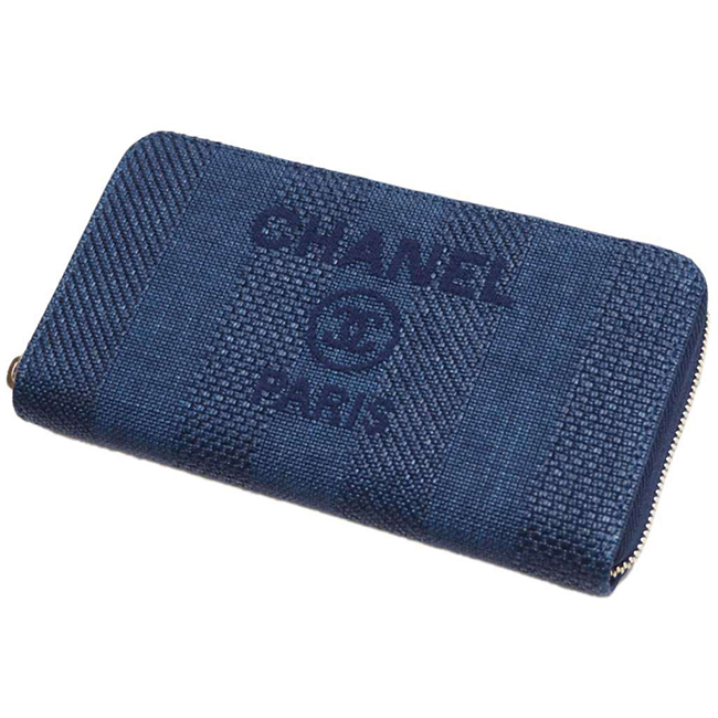 シャネル財布 A81977 ドーヴィル ジップウォレット/ラウンドファスナー ネイビー/デニムブルー/GO A81977 CHANEL