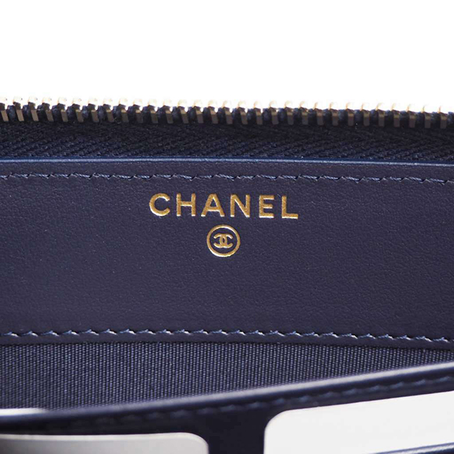 シャネル財布 A81977 ドーヴィル ジップウォレット/ラウンドファスナー ネイビー/デニムブルー/GO A81977 CHANEL