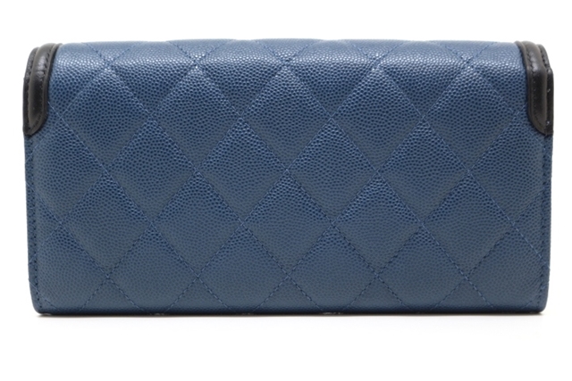 CHANEL　シャネル　サイフ･小物　ロングフラップウォレット　ZIP長財布　ココマーク　マトラッセ　ZIP長財布　キャビア　ゴールド金具　ネイビー　A84448
