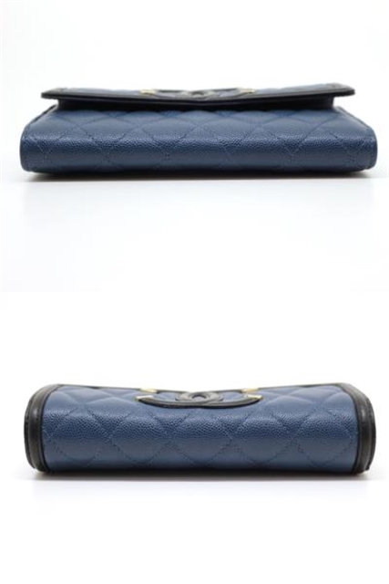 CHANEL　シャネル　サイフ･小物　ロングフラップウォレット　ZIP長財布　ココマーク　マトラッセ　ZIP長財布　キャビア　ゴールド金具　ネイビー　A84448