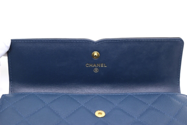 CHANEL　シャネル　サイフ･小物　ロングフラップウォレット　ZIP長財布　ココマーク　マトラッセ　ZIP長財布　キャビア　ゴールド金具　ネイビー　A84448