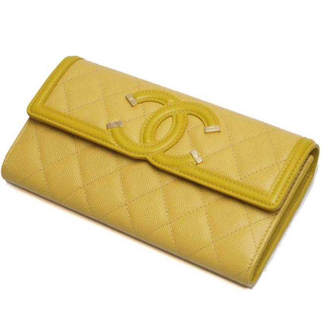シャネル財布 CCフィリグリー ロング フラップウォレット イエロー/GO A84448 CHANEL