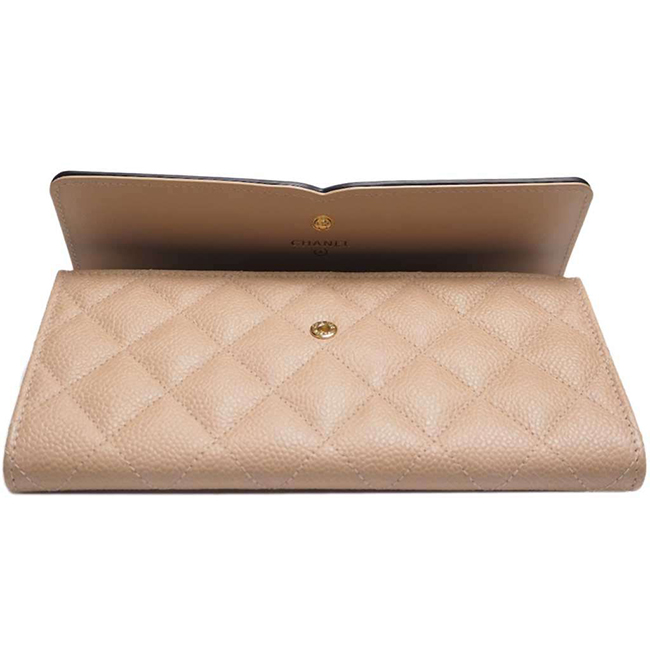 シャネル財布 CCフィリグリー キャビアスキン フラップウォレット ベージュ×ブラック A84448 CHANEL
