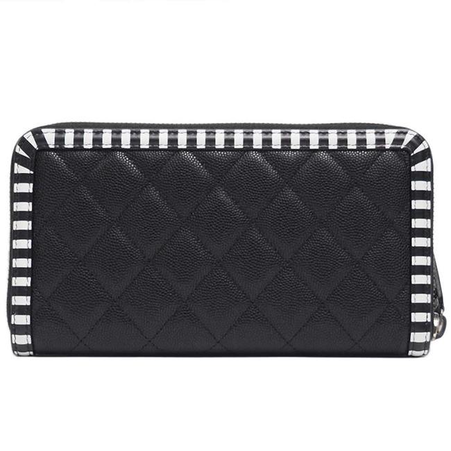 シャネル財布 CCフィリグリー ジップウォレット キャビアスキン 黒×黒白ボーダー/SV A84449 CHANEL