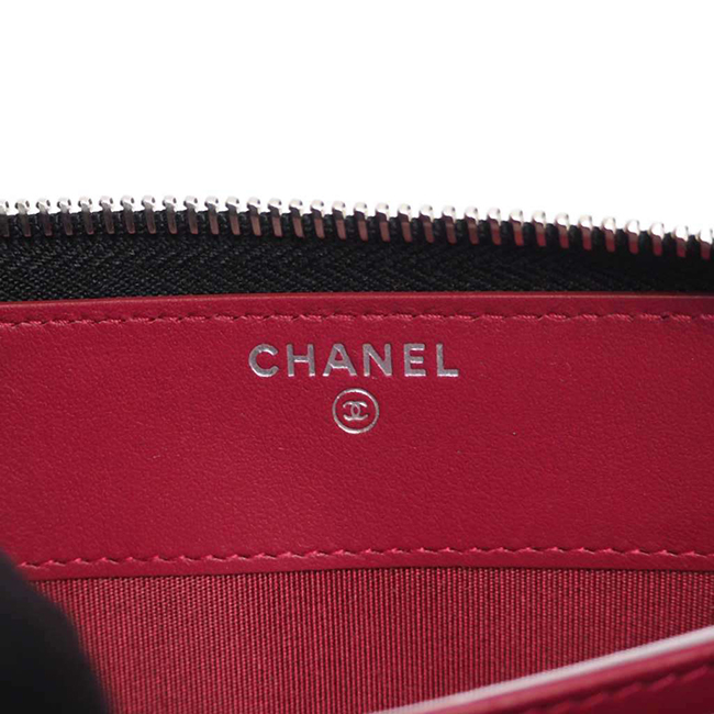 シャネル財布 ＣＣフィリグリー ジップウォレット キャビアスキン 黒×黒白ボーダー/SV A84449 CHANEL