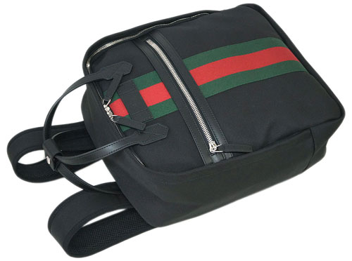 グッチバッグ 495558-1060 GUCCI バックパック リュックサック パラナ ブラック ウェビング レッドxグリーン アウトレット