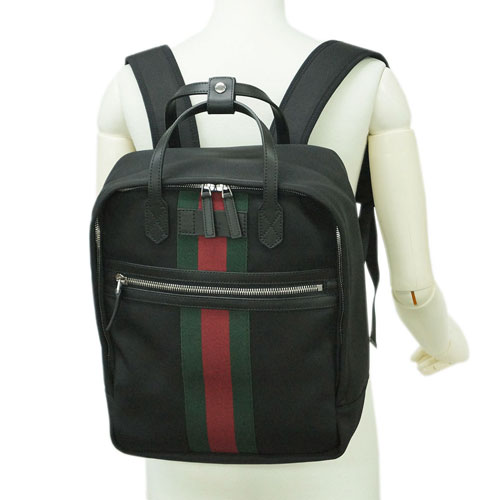 グッチバッグ 495558-1060 GUCCI バックパック リュックサック パラナ ブラック ウェビング レッドxグリーン アウトレット