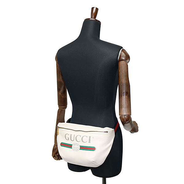 グッチ プリント レザー ベルトバッグ ホワイト ヒップバッグ ウエストポーチ ショート 530412 GCCT 8822 LOGO BELT BAG