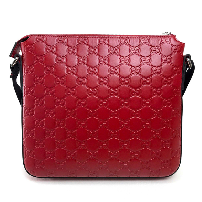 GUCCI グッチ 406410 シグネチャー メッセンジャーバッグ グッチシマ ショルダーバッグ レザー レッド レディース