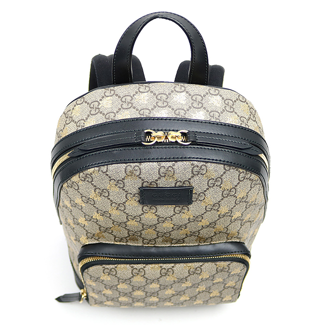 グッチ 【GUCCI】 GGスプリーム キャンバス ビー バックパック ベージュ×ブラックレザー リュックサック デイパック レディース 蜂 ハチ プリント 427042 9N0AG 8319