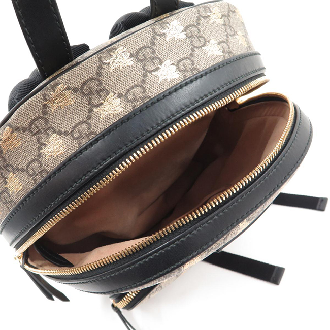 グッチ 【GUCCI】 GGスプリーム キャンバス ビー バックパック ベージュ×ブラックレザー リュックサック デイパック レディース 蜂 ハチ プリント 427042 9N0AG 8319
