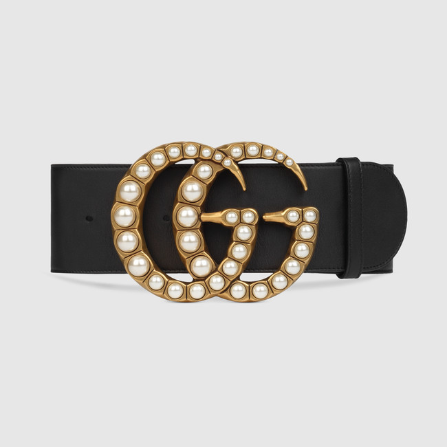 グッチワイド レザー ベルト（パール ダブルG バックル) スタイル 453261 DLX1T 9094