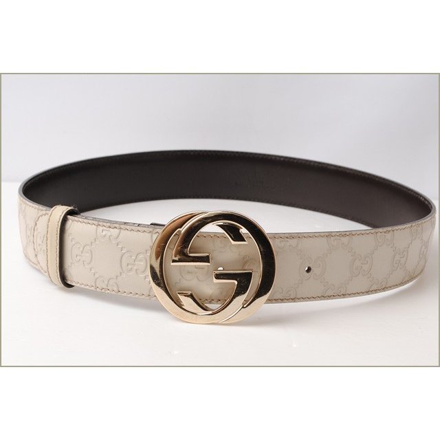 グッチ ベルト GUCCI ユニセックス GGバックル GGアイボリー ゴールド金具 114876