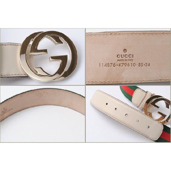 GUCCI グッチ アパレル　ユニセックスベルト　インターロッキングGバックル　キャンバス　グリーン/レッド　アイボリー　114876