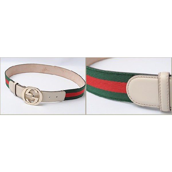 GUCCI グッチ アパレル　ユニセックスベルト　インターロッキングGバックル　キャンバス　グリーン/レッド　アイボリー　114876